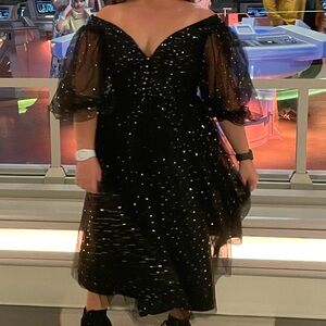 Black and Gold Star Lace-Up Dress